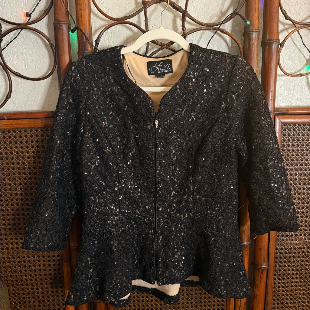 Alex Evenings Black Sequin Top